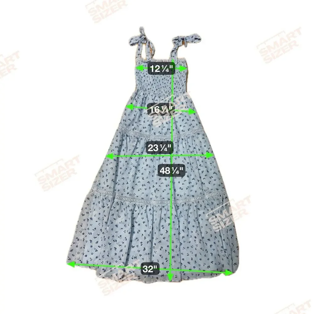 Lulus Women’s S Dress Blue Floral Print Tie-Strap Smocked Cottagecore Sundress